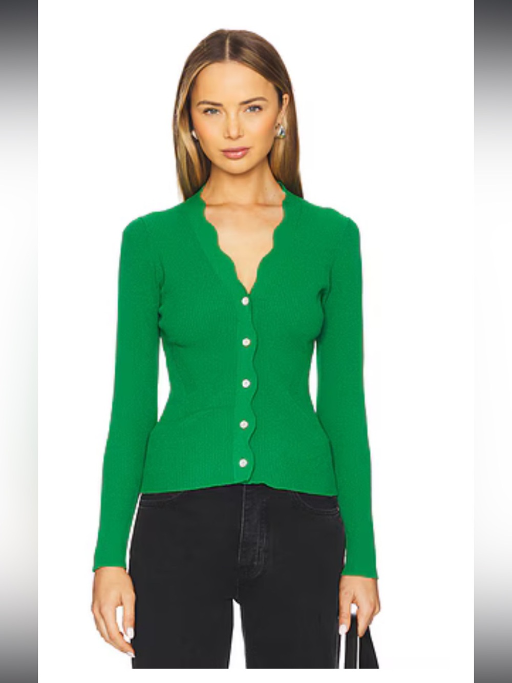 Rail’s Scallop-Edge Button Cardigan Sweater - Green